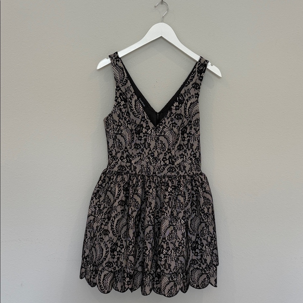 Bebe Elegant Black Lace Dress nude illusion